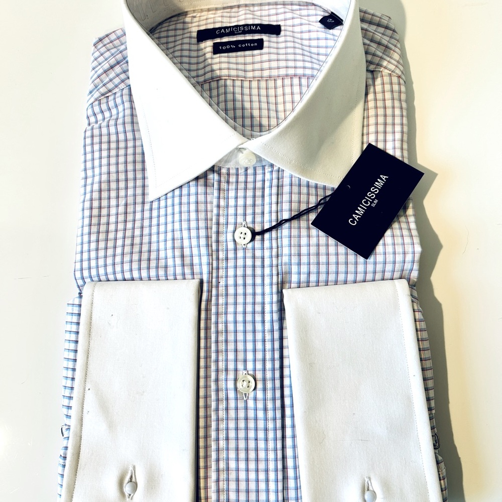 Men’s Camissima slim button down long sleeve plaid shirt. Size 43/17.NWT.